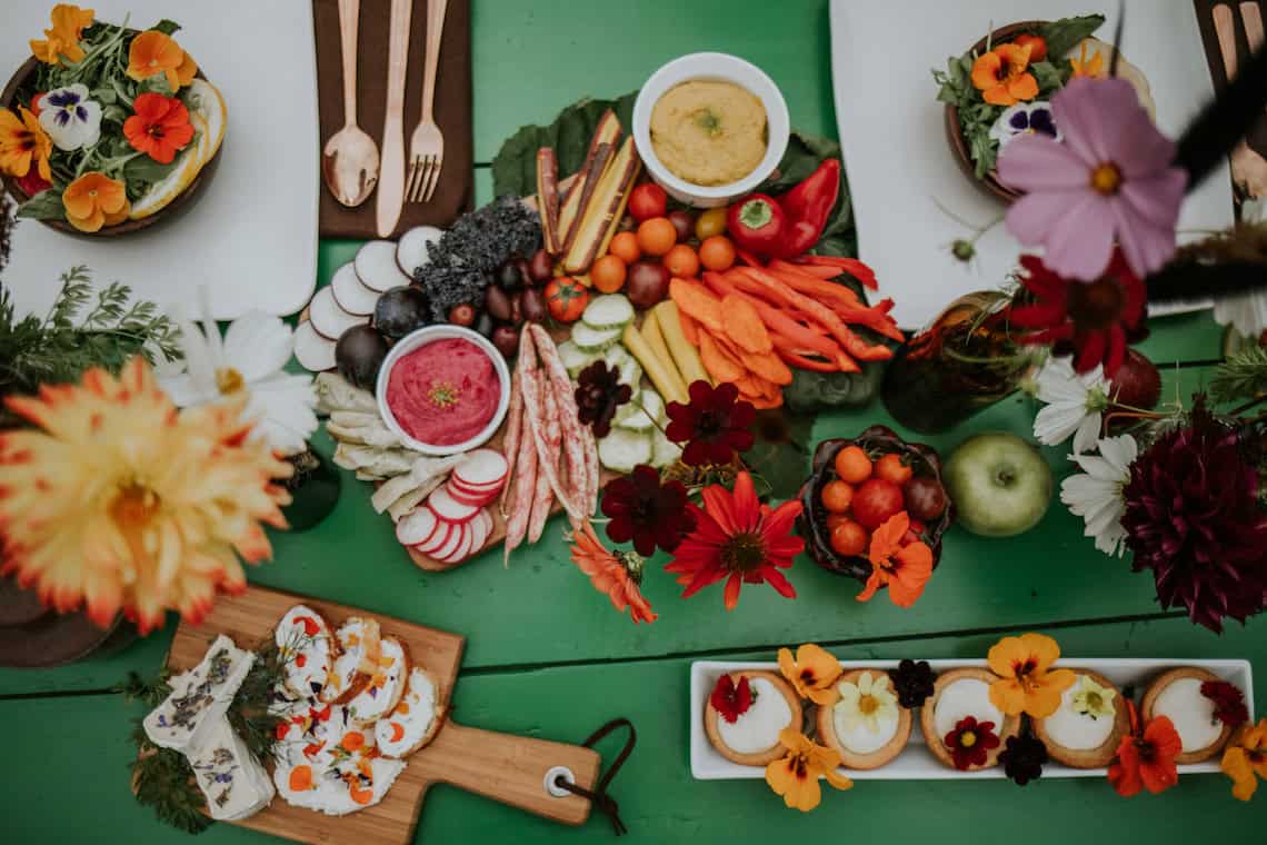 Fresh vegetable and fruit platter for catering events at Sage Bleu Catering.