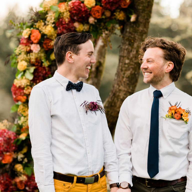 Couple eloping by a lake