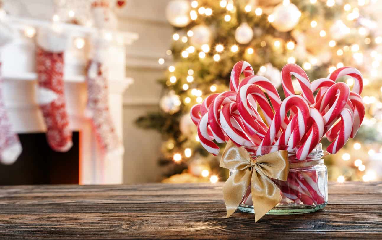 Holiday candy canes in a jar, perfect for holiday entertaining and festive decor.
