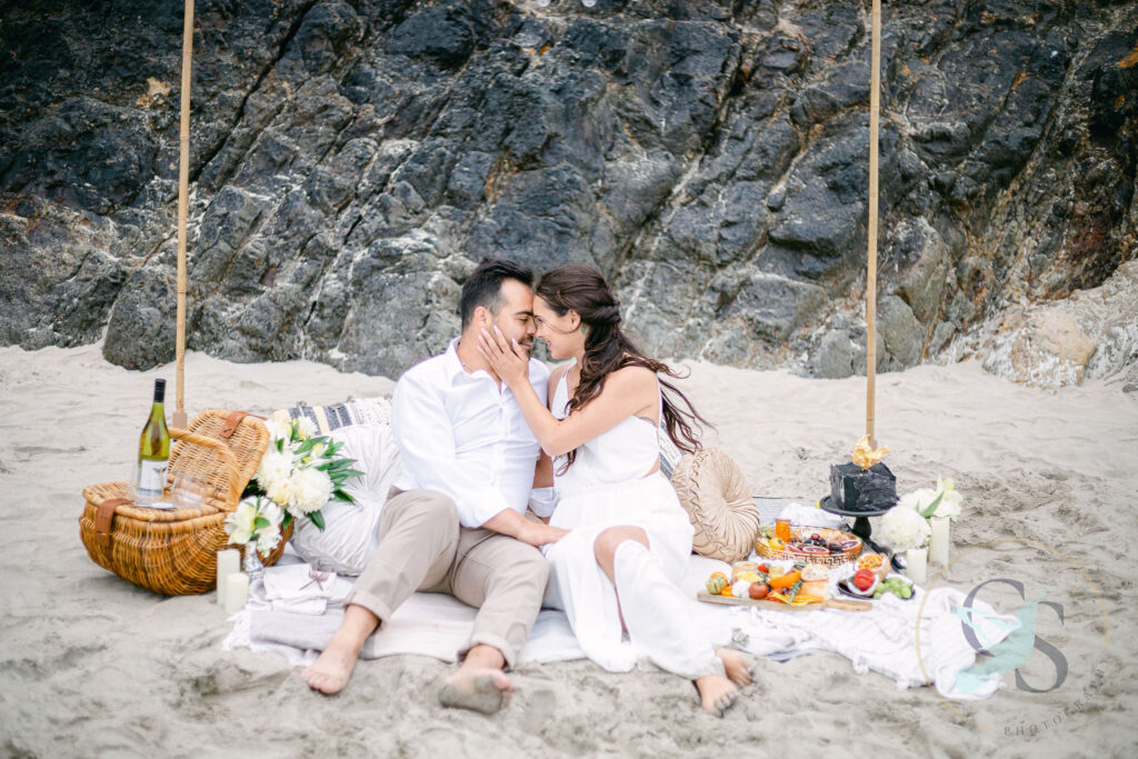 Couple engagement on Hug Point Beach Oregon